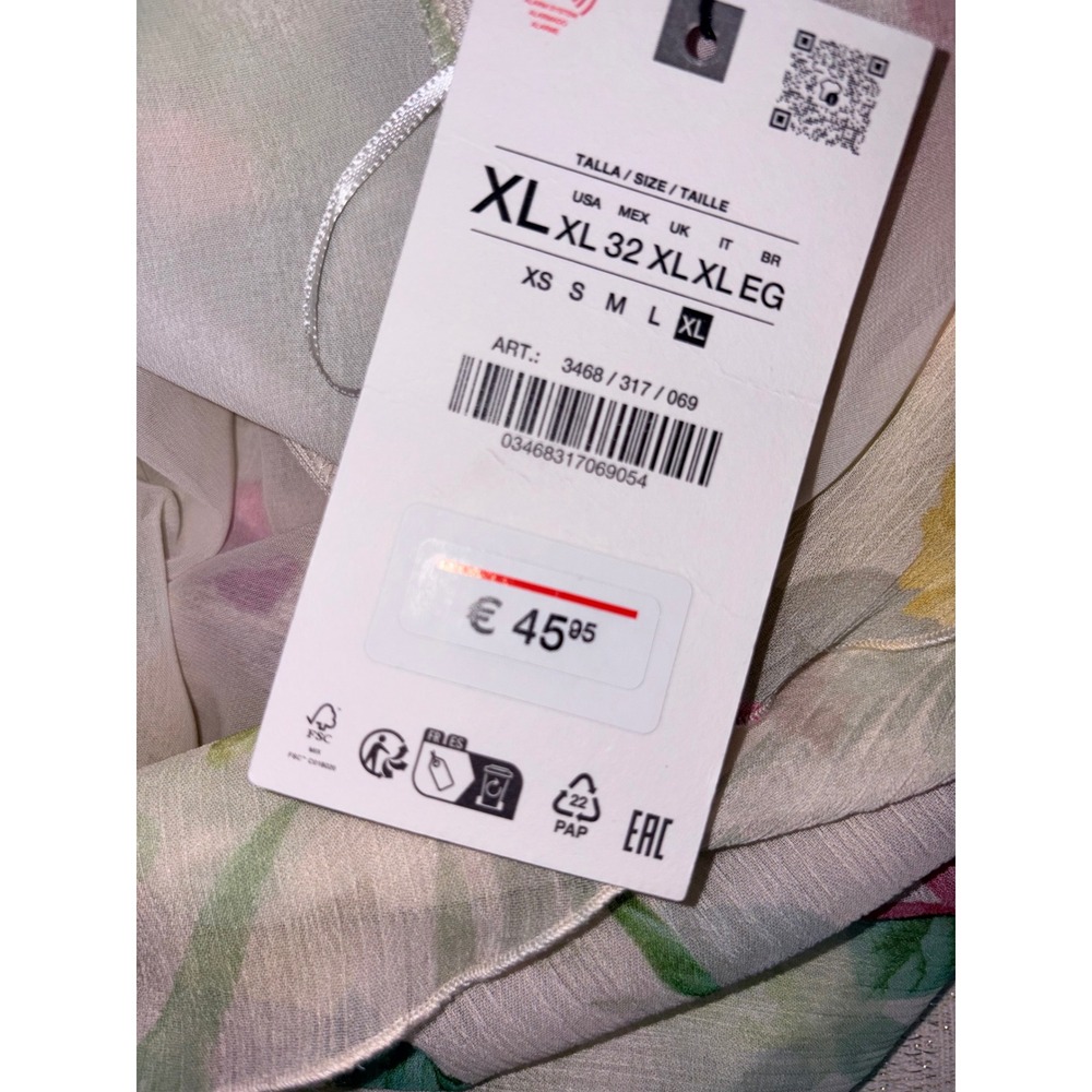 Zara Floral Cut-Out Midi Dress XL Cream Pink New Ruffle V-Neck Fairycore party - Picture 13 of 16